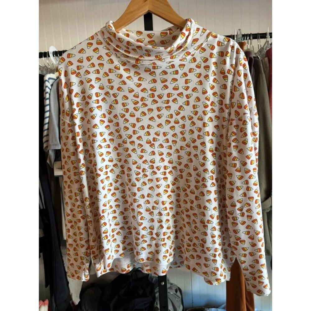 VINTAGE JL PLUM XL candy corn turtleneck white GUC